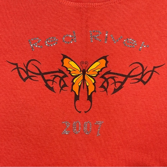 Sonoma size large orange short sleeve shirt with a butterfly & “Red River 2007” - Picture 3 of 8